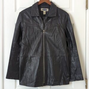 Old Navy Y2K Vintage Classic Distressed Genuine Leather Jacket Black Large